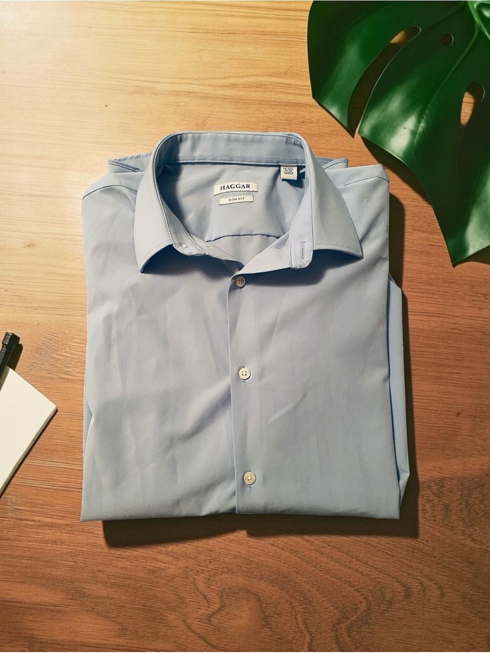 Haggar Men's Light Blue Long-Sleeve Dress Shirt Slim Fit, 16 - 16 1/2, 32/33